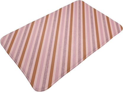 Pink Diagonal Stripe Print Bathroom Rugs 30x20 Inches, Absorbent Non Slip Bath Mat Rugs, Machine Washable Shower Rug Bath Mats for Bathroom