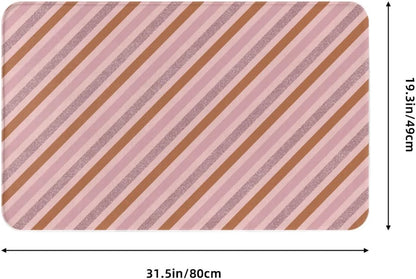 Pink Diagonal Stripe Print Bathroom Rugs 30x20 Inches, Absorbent Non Slip Bath Mat Rugs, Machine Washable Shower Rug Bath Mats for Bathroom