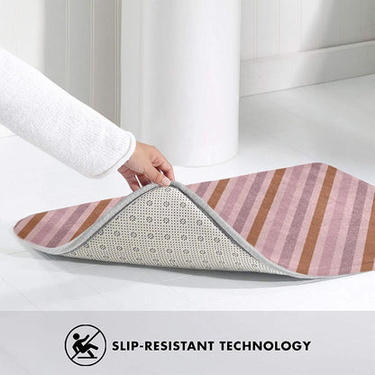 Pink Diagonal Stripe Print Bathroom Rugs 30x20 Inches, Absorbent Non Slip Bath Mat Rugs, Machine Washable Shower Rug Bath Mats for Bathroom