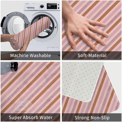Pink Diagonal Stripe Print Bathroom Rugs 30x20 Inches, Absorbent Non Slip Bath Mat Rugs, Machine Washable Shower Rug Bath Mats for Bathroom