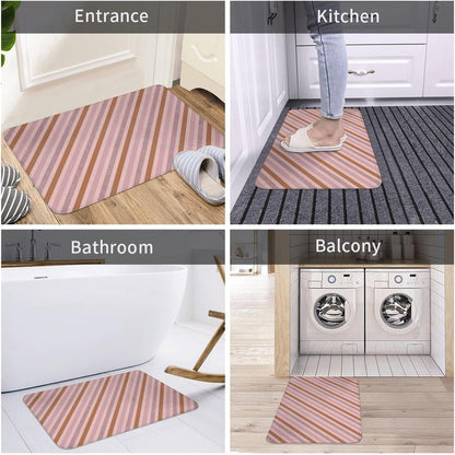 Pink Diagonal Stripe Print Bathroom Rugs 30x20 Inches, Absorbent Non Slip Bath Mat Rugs, Machine Washable Shower Rug Bath Mats for Bathroom