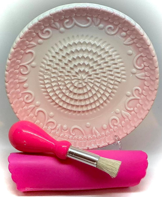 Premium Ceramic Garlic Grater Plate Set - Pink Embossed