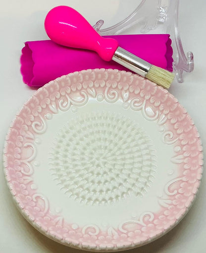 Premium Ceramic Garlic Grater Plate Set - Pink Embossed