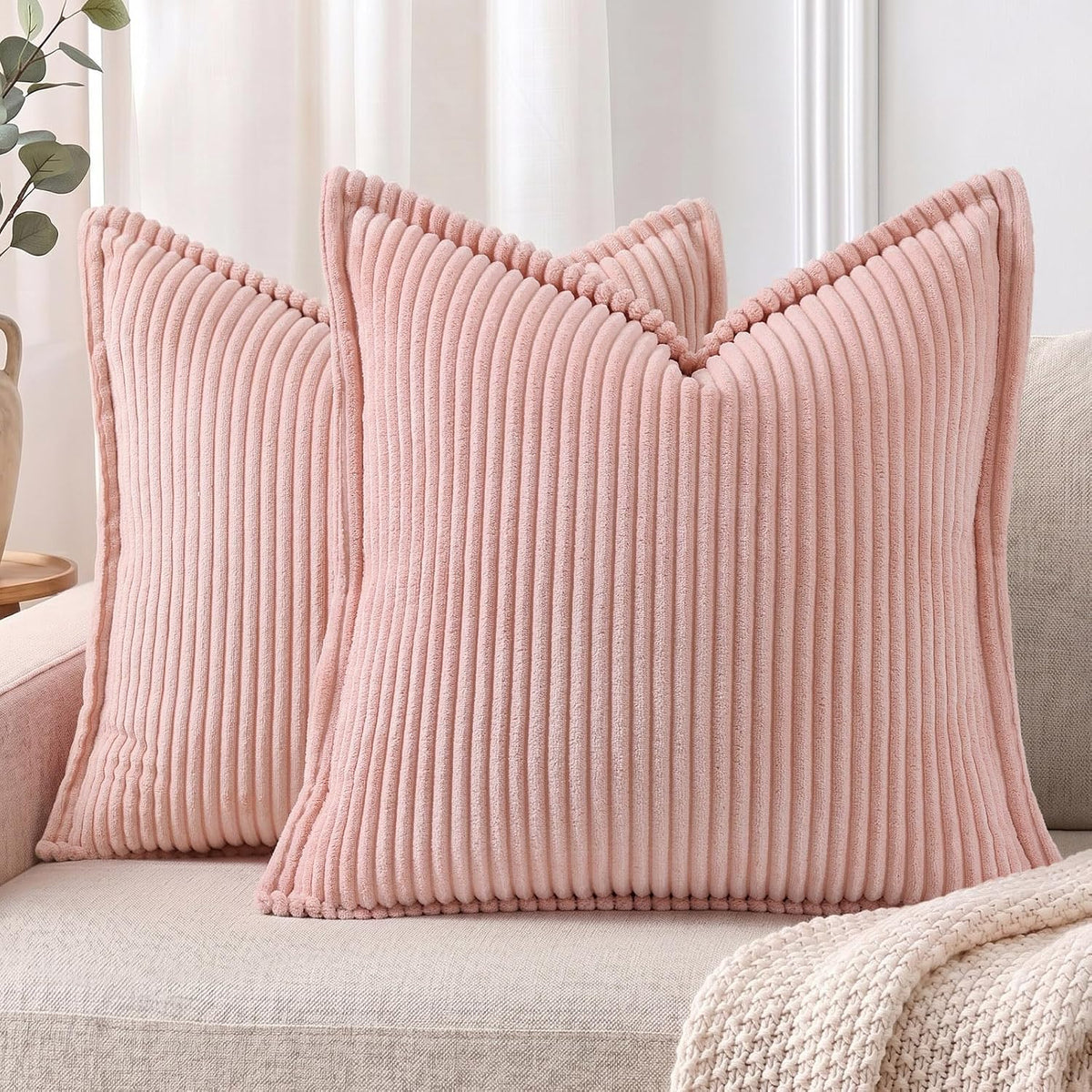 Corduroy Decorative Throw Pillow Covers 26x26 Set of 2 Pink