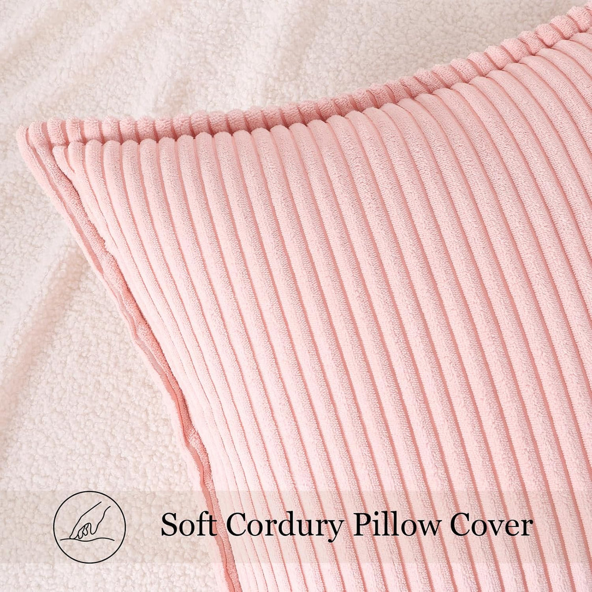 Corduroy Decorative Throw Pillow Covers 26x26 Set of 2 Pink