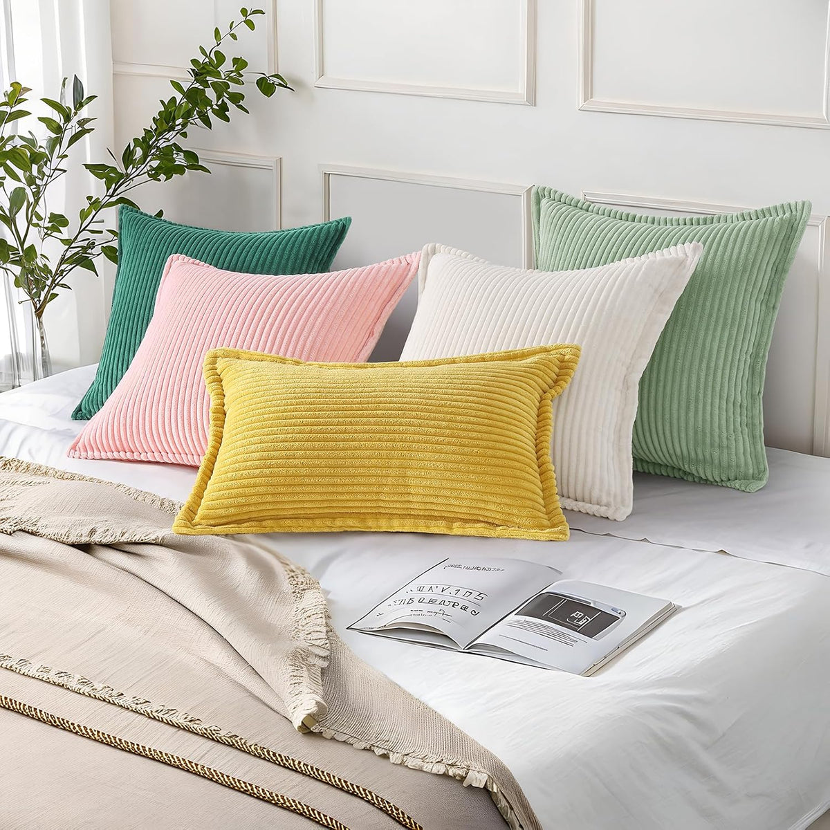 Corduroy Decorative Throw Pillow Covers 26x26 Set of 2 Pink