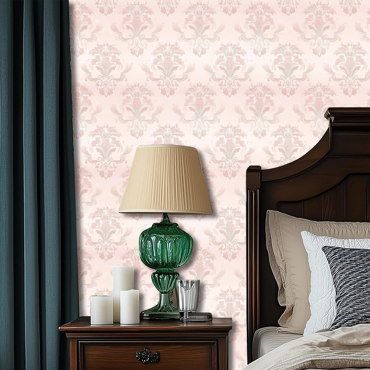 Pink Damask Peel and Stick Wallpaper 118.1x17.7 Inch Vinyl