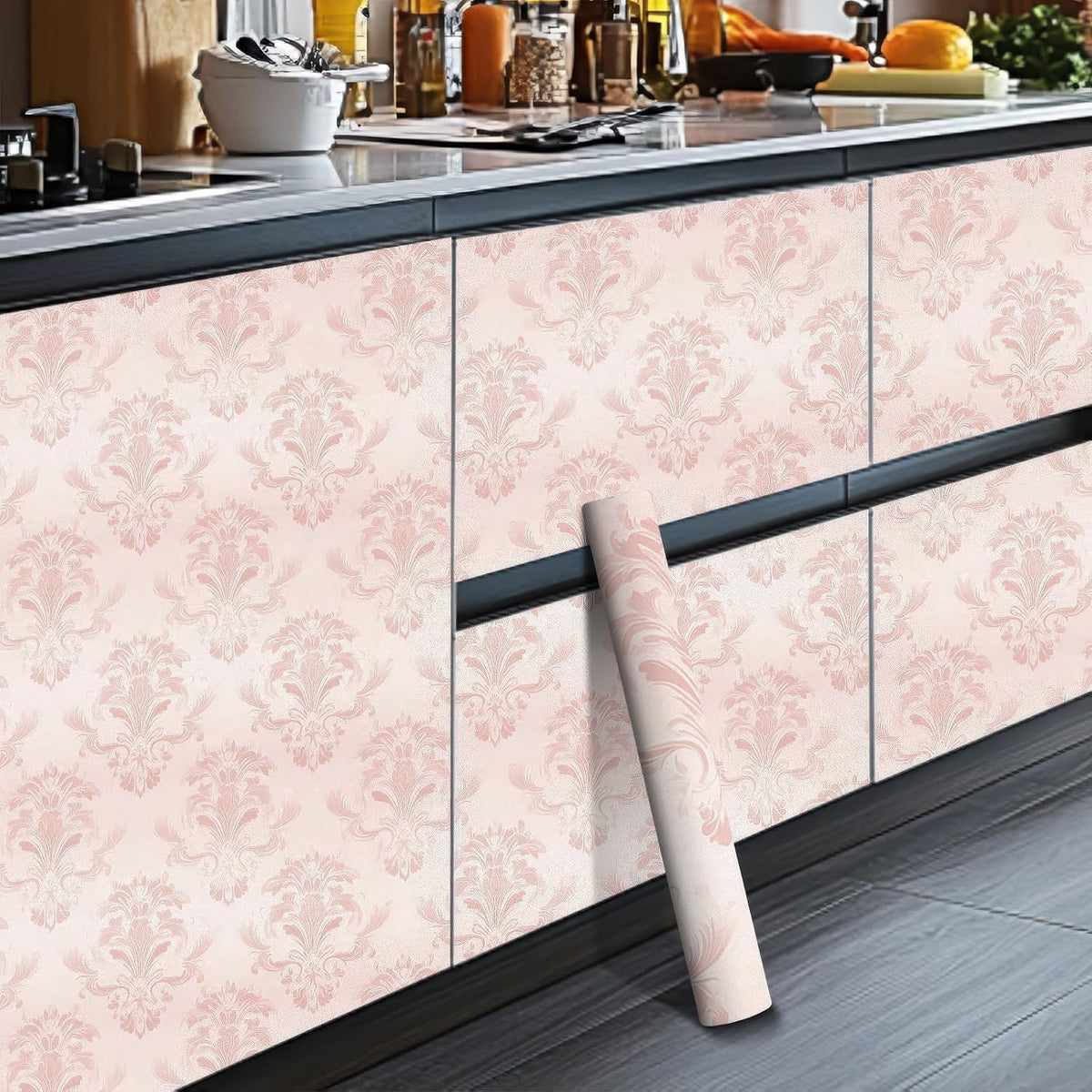 Pink Damask Peel and Stick Wallpaper 118.1x17.7 Inch Vinyl