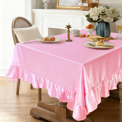 1 Pack Pink Ruffle Tablecloth 60" x 102"