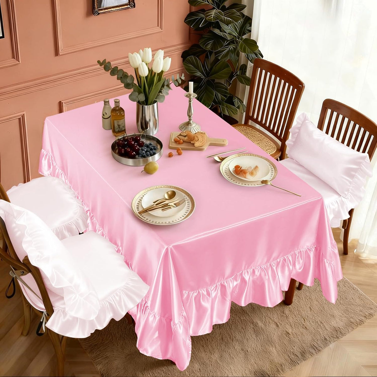 1 Pack Pink Ruffle Tablecloth 60" x 102"