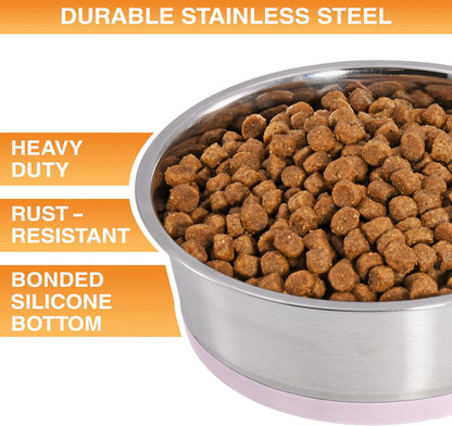 Stainless Steel Dog Bowls with Non-Slip Rubber Bottom – 2 Cup (16 oz), Pink - Set of 2 Heavy Duty Metal Dog Bowls, Dishwasher Safe, Food or Water Bowl, Ideal for Small Dogs & Cats