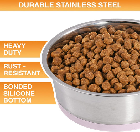 Stainless Steel Dog Bowls with Non-Slip Rubber Bottom – 2 Cup (16 oz), Pink - Set of 2 Heavy Duty Metal Dog Bowls, Dishwasher Safe, Food or Water Bowl, Ideal for Small Dogs & Cats