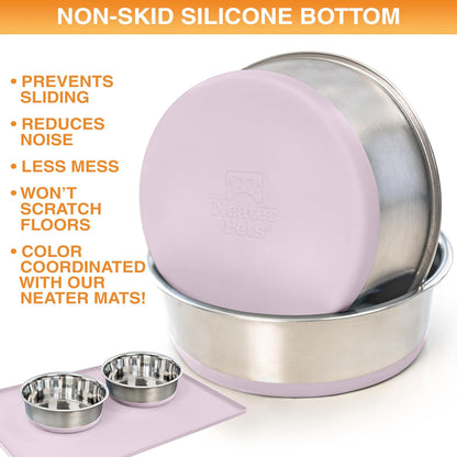 Stainless Steel Dog Bowls with Non-Slip Rubber Bottom – 2 Cup (16 oz), Pink - Set of 2 Heavy Duty Metal Dog Bowls, Dishwasher Safe, Food or Water Bowl, Ideal for Small Dogs & Cats