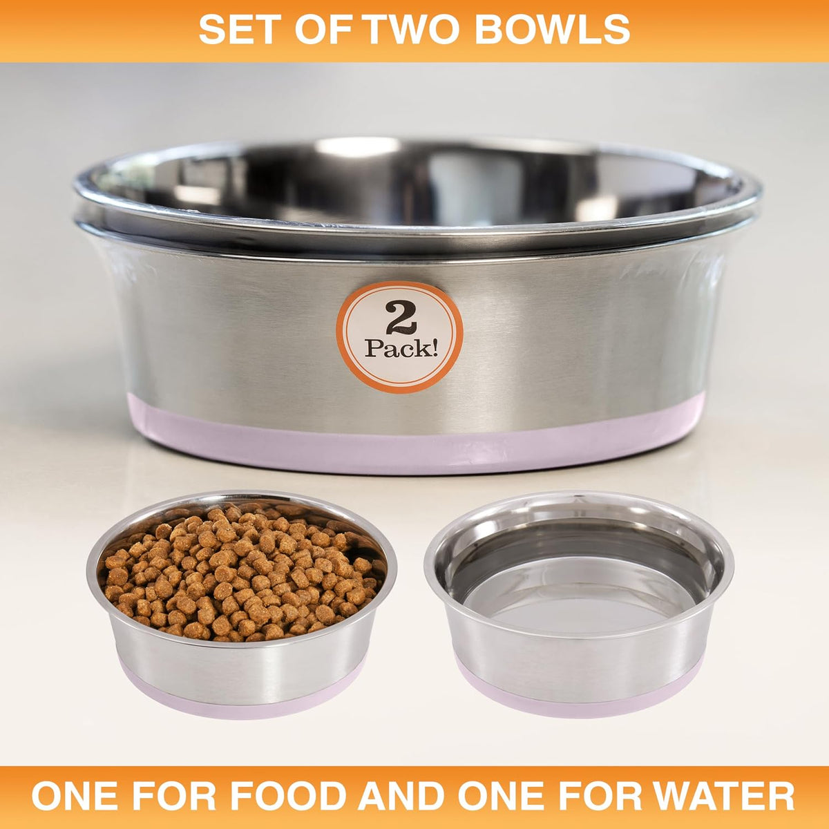 Stainless Steel Dog Bowls with Non-Slip Rubber Bottom – 2 Cup (16 oz), Pink - Set of 2 Heavy Duty Metal Dog Bowls, Dishwasher Safe, Food or Water Bowl, Ideal for Small Dogs & Cats