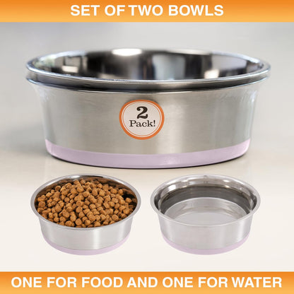 Stainless Steel Dog Bowls with Non-Slip Rubber Bottom – 2 Cup (16 oz), Pink - Set of 2 Heavy Duty Metal Dog Bowls, Dishwasher Safe, Food or Water Bowl, Ideal for Small Dogs & Cats