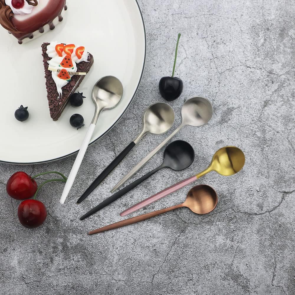 Pack of 4, Gold Plated Stainless Steel Espresso Spoons, Mini Teaspoons Set for Coffee Sugar Dessert Cake Ice Cream Soup Antipasto Cappuccino, 4.9 Inch - Matte Pink Gold