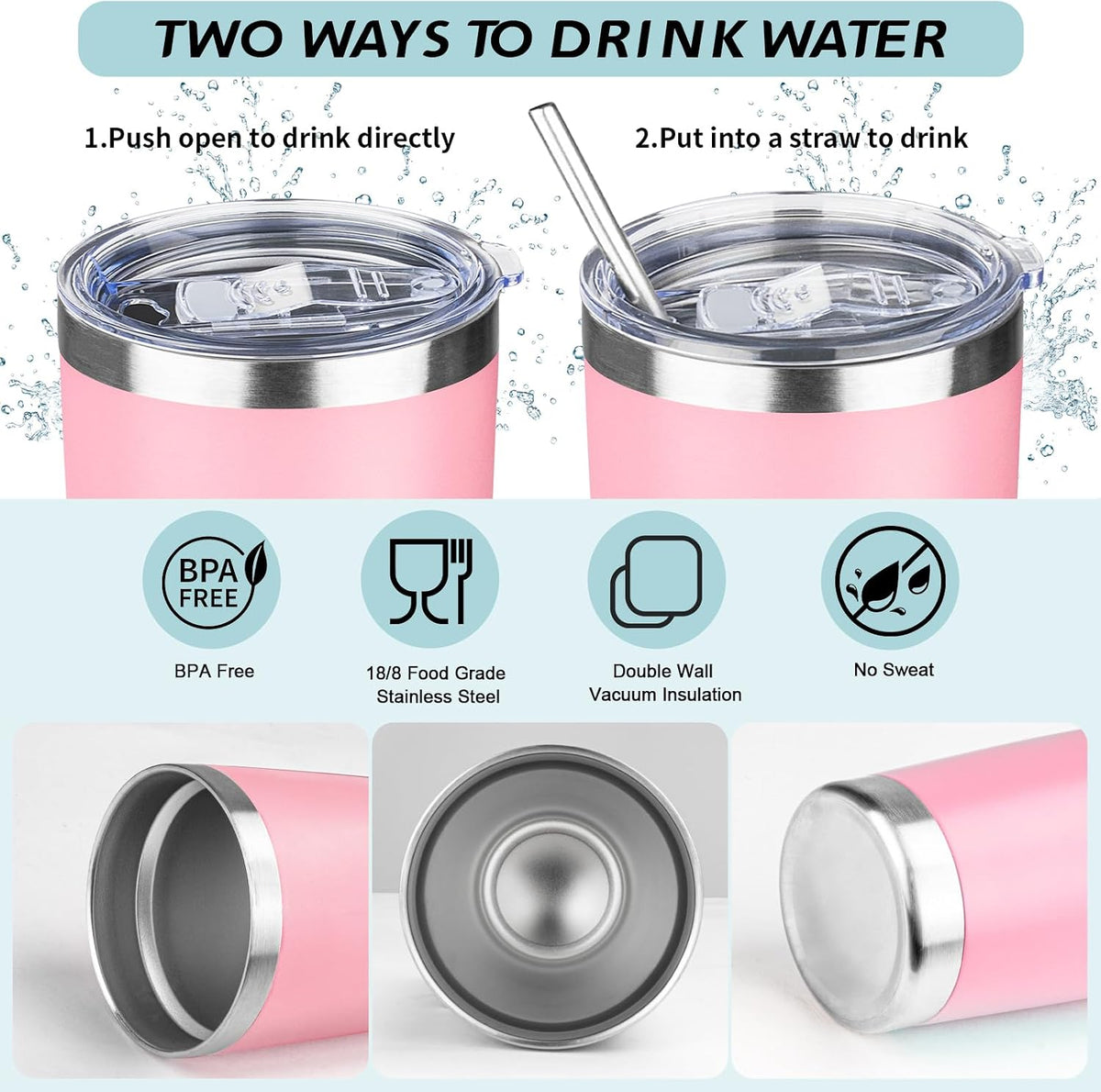 20oz Tumbler with Straw and Brush, Stainless Steel Vacuum Insulated tumbler, Double Wall Insulated Coffee Tumbler for Outdoor, Home, Travel,Office (Light Pink,1pcs)