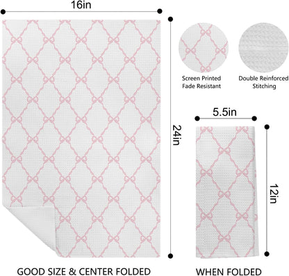 Light Pink Bow Coquette Kitchen & Bath Towels, 16x24 Inches