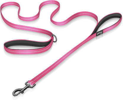 Reflective 6 Feet Nylon Dog Leash with Padded Double Handles, 2 Heavy Duty Neoprene Handles for Control Safety Training Durable Traffic Handle, for Small Dog (Small - 5/8" Width, Pink)