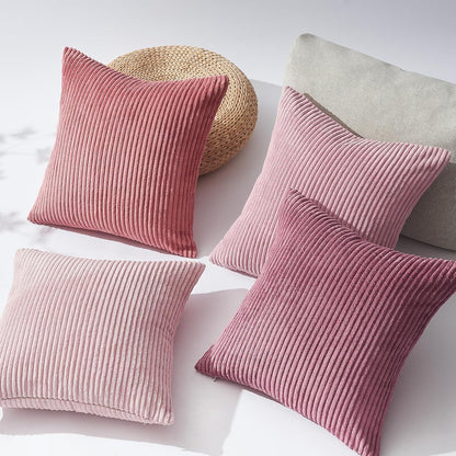 Pink Throw Pillows Covers 18x18 Inch Set of 4,Farmhouse Corduroy Decorative Cushion Case,Valentine's Day Pillow Case for Bedroom Couch Sofa Living Room,Spring Home Decor
