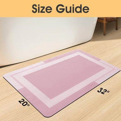 Non Slip Bath Mat, Thin Bathroom Rugs Fit Under Door, Quick Dry Bath Mats, Machine Washable Bath Rugs for Bathroom, Bathtub & Kitchen, Bathtub & Kitchen, Pink/Bordered/32 x20