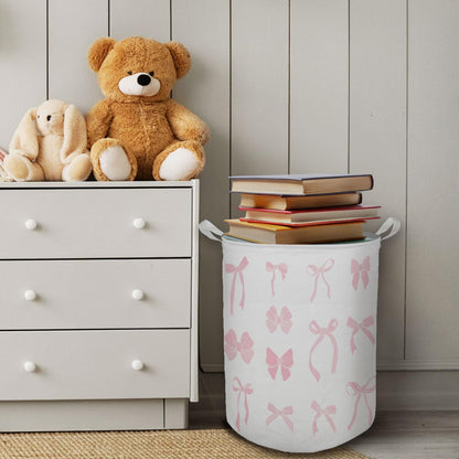 Pink Girls Laundry Basket, Toybox for Girl Room, Coquette Pink Bow Ribbon Laundry Basket Hamper Waterproof Collapsible Clothes Toys Storage Bin Organizer for Bedroom Bathroom Girls Room Dorm