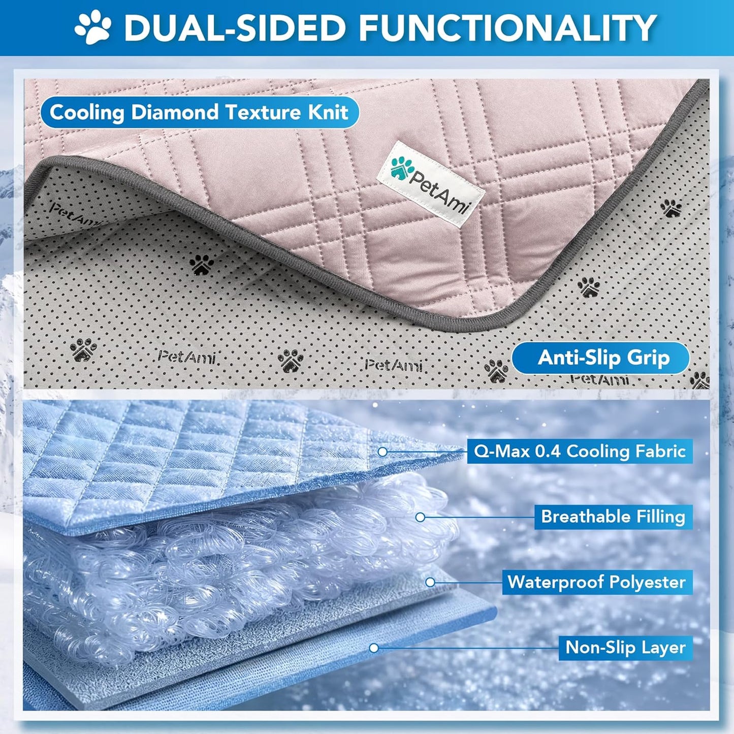 Dog Cooling Mat, Waterproof Self Cooling Dog Pad with Non-Slip Backing, Q-Max >4.0 Pet Cooling Mat for Crate, Couch, Kennel & Car, Indoor Outdoor Summer Use, Pink, 29x40