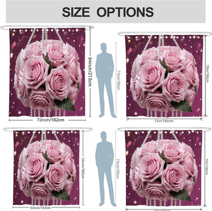 Roses Shower Curtain, Romantic Elegant Pearls Stars Spring Peach Waterproof Fabric Design Print Bath Curtains for Bathroom Toile Guest Room Decor 72x72 Inch
