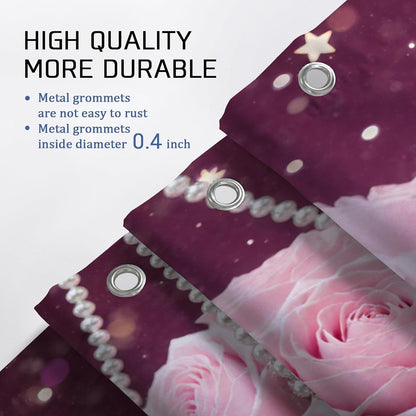 Roses Shower Curtain, Romantic Elegant Pearls Stars Spring Peach Waterproof Fabric Design Print Bath Curtains for Bathroom Toile Guest Room Decor 72x72 Inch
