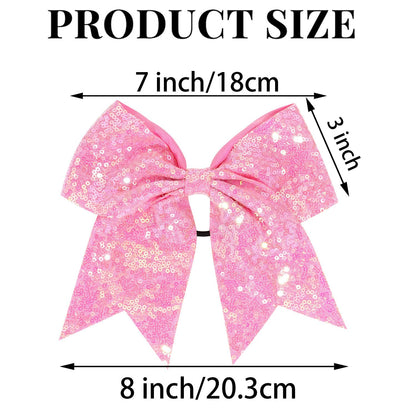 12 Pcs Large Glitter Ponytail Holders - Big 8" Hair Bows and Elastic Hair Ties for Cheerleaders, Sports and Teens (Pink)