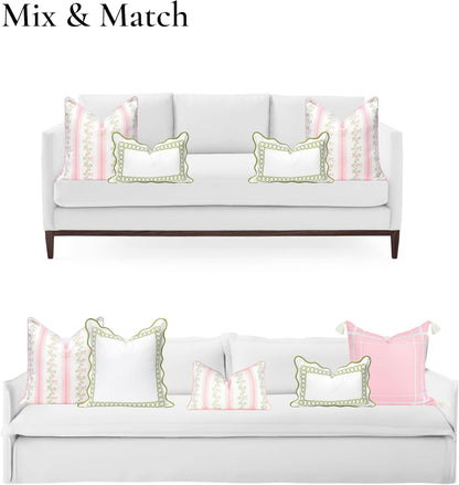 Coastal Patio Indoor Outdoor Throw Pillow Cover Only, 20"x20" Water Repellent for Backyard, Couch, Blush Pink Print Stripe Floral