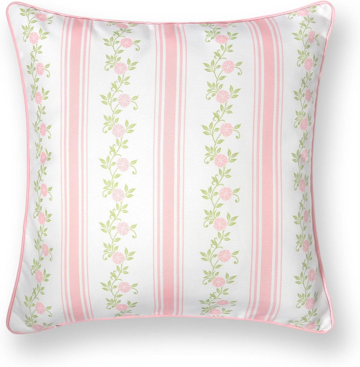 Coastal Patio Indoor Outdoor Throw Pillow Cover Only, 20"x20" Water Repellent for Backyard, Couch, Blush Pink Print Stripe Floral