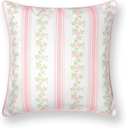 Coastal Patio Indoor Outdoor Throw Pillow Cover Only, 20"x20" Water Repellent for Backyard, Couch, Blush Pink Print Stripe Floral