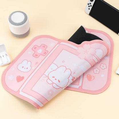 Bunny Desk Pad | NS Switch Keyboard Gaming Mat Large Mousepad | Pastel Pink Kawaii Anime Desk Blotter Protector | Pink Rabbit Desk Mat for Gaming Office Home Decor Cute Desk Setup (Large)