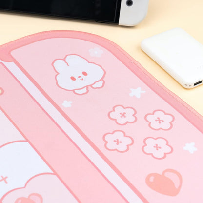 Bunny Desk Pad | NS Switch Keyboard Gaming Mat Large Mousepad | Pastel Pink Kawaii Anime Desk Blotter Protector | Pink Rabbit Desk Mat for Gaming Office Home Decor Cute Desk Setup (Large)