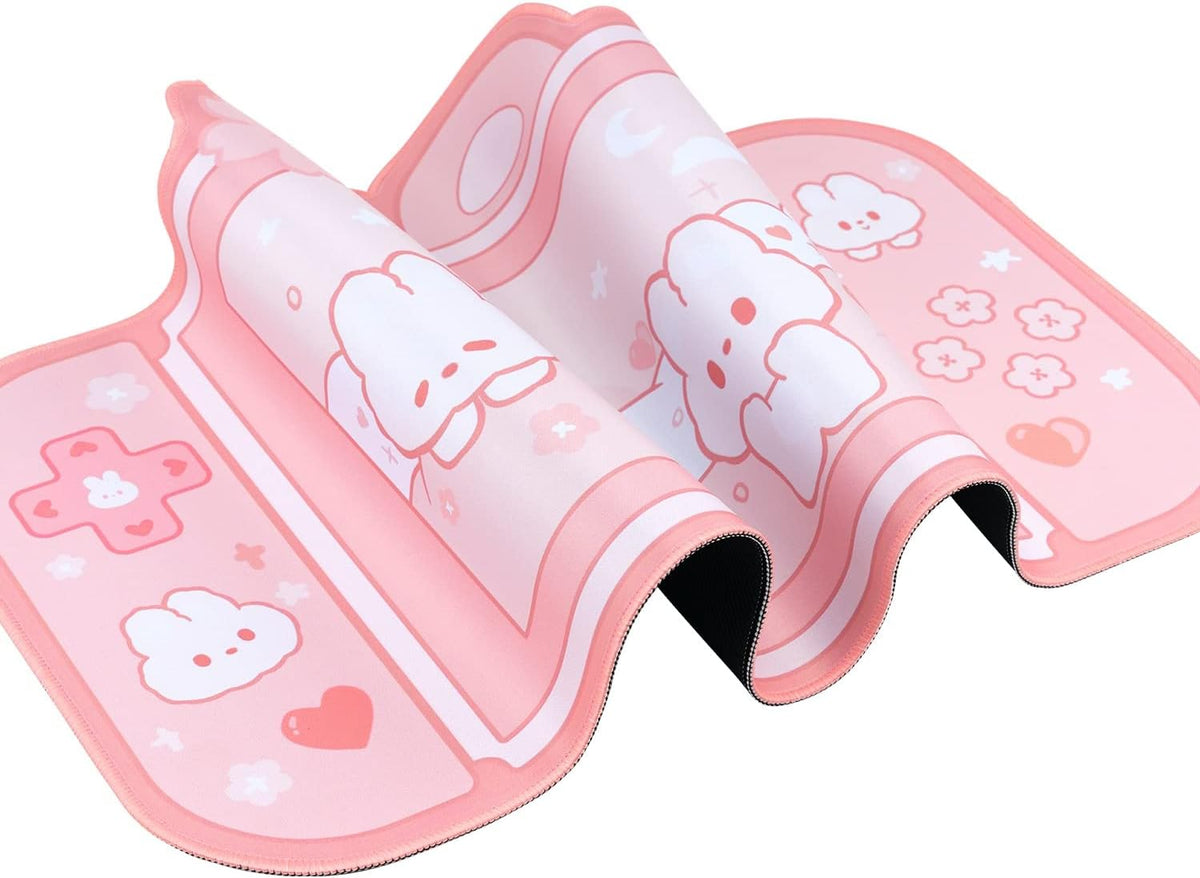 Bunny Desk Pad | NS Switch Keyboard Gaming Mat Large Mousepad | Pastel Pink Kawaii Anime Desk Blotter Protector | Pink Rabbit Desk Mat for Gaming Office Home Decor Cute Desk Setup (Large)