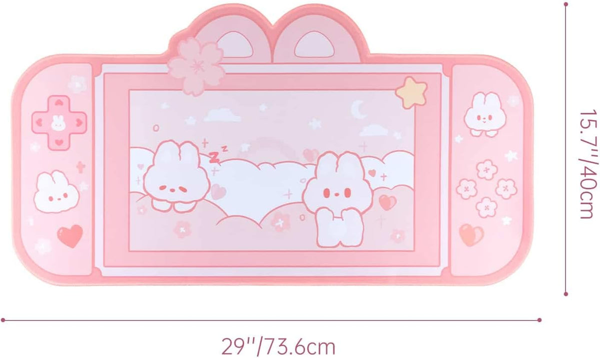 Bunny Desk Pad | NS Switch Keyboard Gaming Mat Large Mousepad | Pastel Pink Kawaii Anime Desk Blotter Protector | Pink Rabbit Desk Mat for Gaming Office Home Decor Cute Desk Setup (Large)