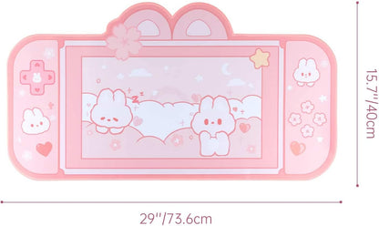 Bunny Desk Pad | NS Switch Keyboard Gaming Mat Large Mousepad | Pastel Pink Kawaii Anime Desk Blotter Protector | Pink Rabbit Desk Mat for Gaming Office Home Decor Cute Desk Setup (Large)