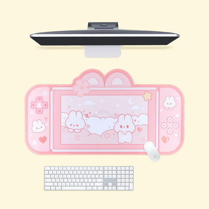 Bunny Desk Pad | NS Switch Keyboard Gaming Mat Large Mousepad | Pastel Pink Kawaii Anime Desk Blotter Protector | Pink Rabbit Desk Mat for Gaming Office Home Decor Cute Desk Setup (Large)