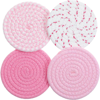 Cute Drink Coasters for Desk,Pink Woven Fabric Coasters,Absorbent Coaster for Drinks,Living Room,Table Home Table Home Decor Gift - 4.5 Inch