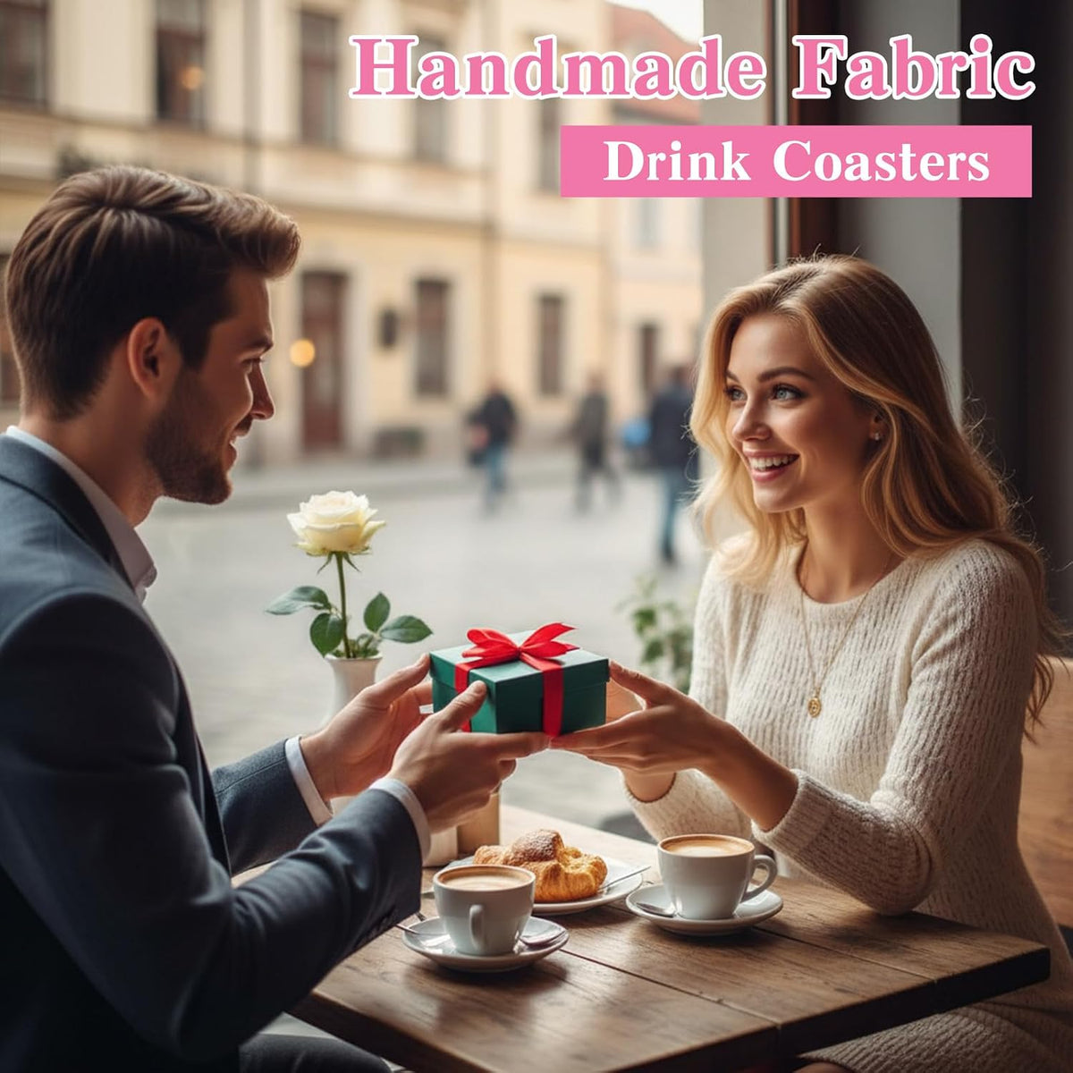 Cute Drink Coasters for Desk,Pink Woven Fabric Coasters,Absorbent Coaster for Drinks,Living Room,Table Home Table Home Decor Gift - 4.5 Inch
