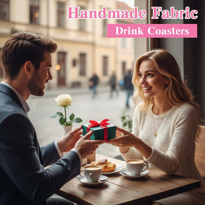 Cute Drink Coasters for Desk,Pink Woven Fabric Coasters,Absorbent Coaster for Drinks,Living Room,Table Home Table Home Decor Gift - 4.5 Inch