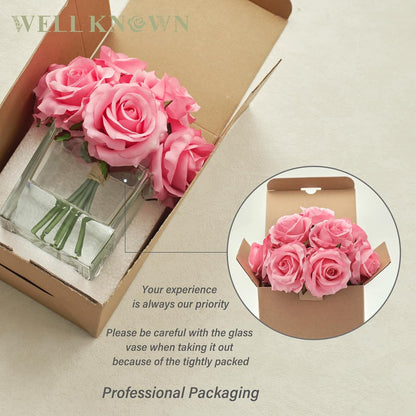 Pink Rose Artificial Flowers in Vase with Faux Water for Home
