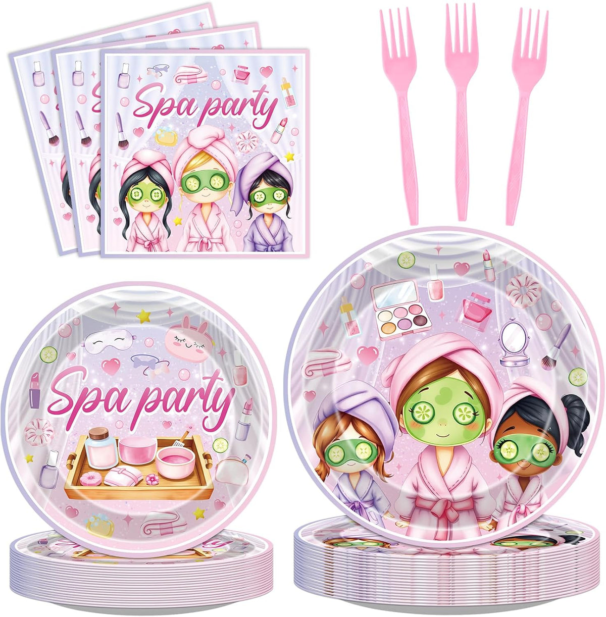 Spa Party Decorations Plates - 96 Pcs Makeup Paper Tableware