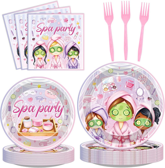 Spa Party Decorations Plates - 96 Pcs Makeup Paper Tableware