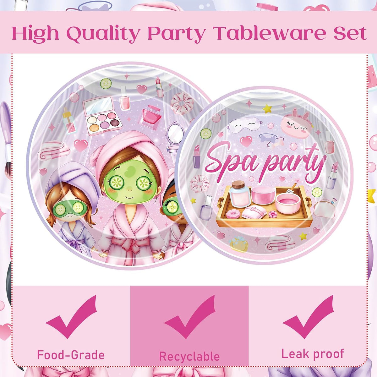 Spa Party Decorations Plates - 96 Pcs Makeup Paper Tableware