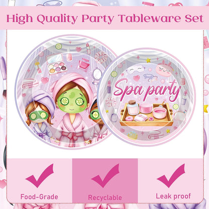 Spa Party Decorations Plates - 96 Pcs Makeup Paper Tableware