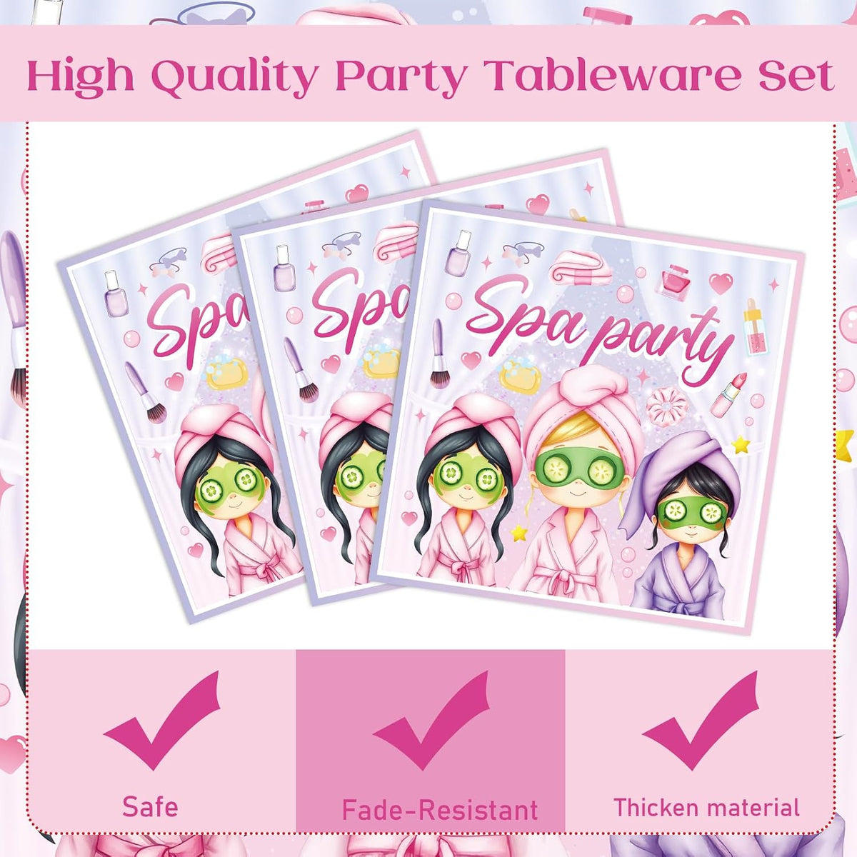 Spa Party Decorations Plates - 96 Pcs Makeup Paper Tableware