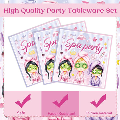 Spa Party Decorations Plates - 96 Pcs Makeup Paper Tableware