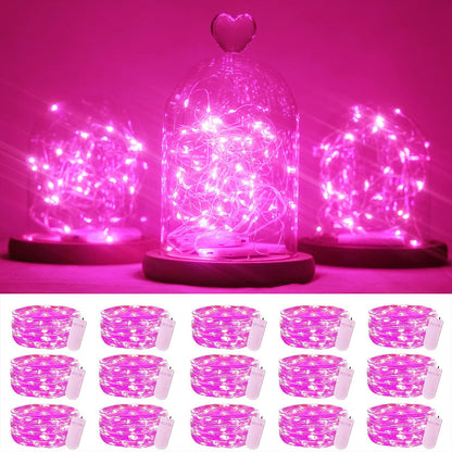 15 Packs 20 Led Pink Fairy String Lights Battery Operated 6.6ft Silver Wire Firefly Starry Lights Waterproof for Bedroom DIY Table Bottle Wedding Valentine's Day Party Decor